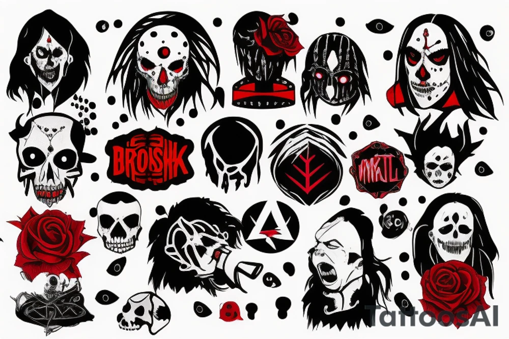 trash polka full sleeve with side neck
black and red
without skulls tattoo idea