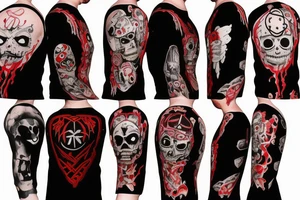 trash polka full sleeve with side neck
black and red
without skulls tattoo idea