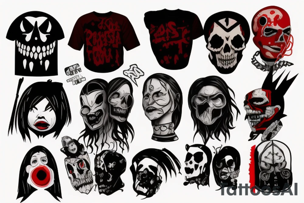 trash polka, full sleeve with side neck, black and red, without skulls tattoo idea
