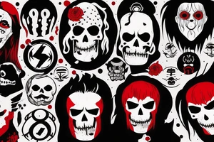 trash polka, full sleeve with side neck, black and red, without skulls tattoo idea