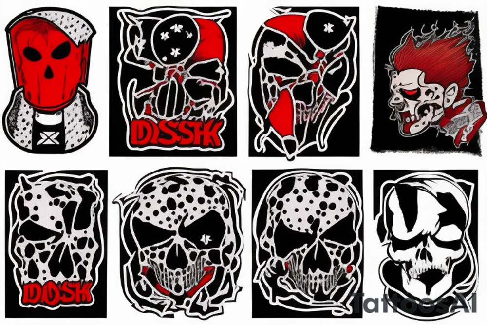 trash polka, full sleeve with side neck, black and red, without skulls tattoo idea