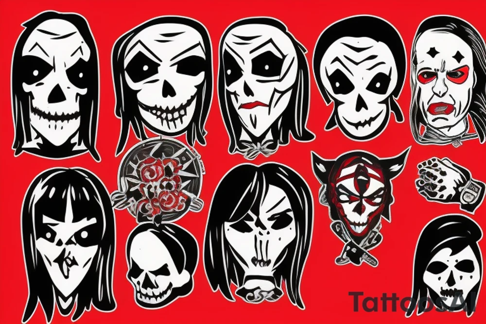 trash polka, full sleeve with side neck, black and red, without skulls tattoo idea