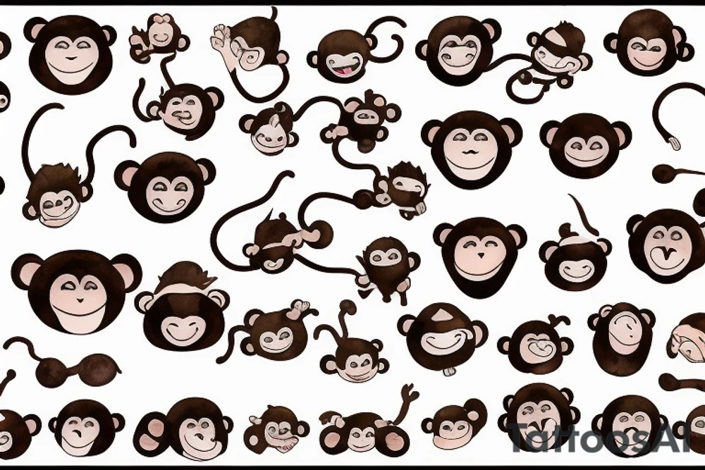 monkey emoji covering his eyes, monkey emoji covering his ears and monkey emoji covering his eyes tattoo idea