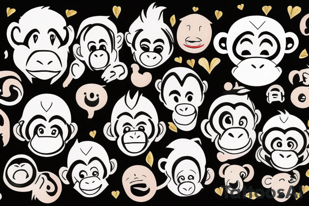 monkey emoji covering his eyes, monkey emoji covering his ears and monkey emoji covering his eyes tattoo idea