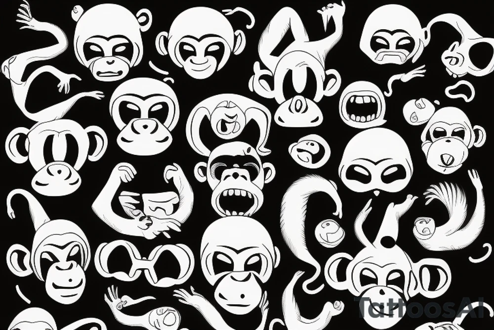 monkey emoji covering his eyes, tattoo idea