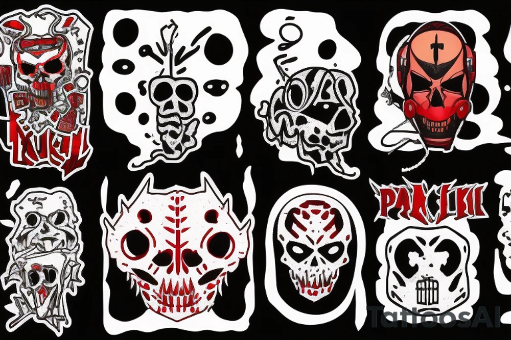 trash polka, full sleeve with side neck, black and red, without skulls tattoo idea