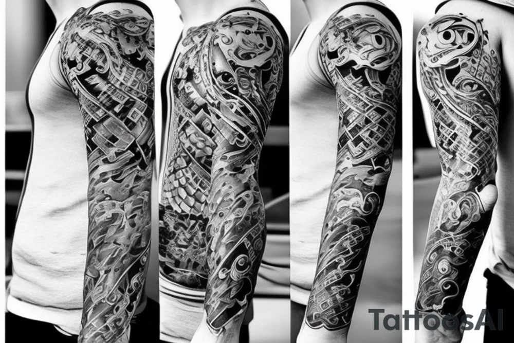 art fusion tattoo, white background, no skin tattoo idea