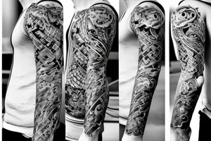 art fusion tattoo, white background, no skin tattoo idea