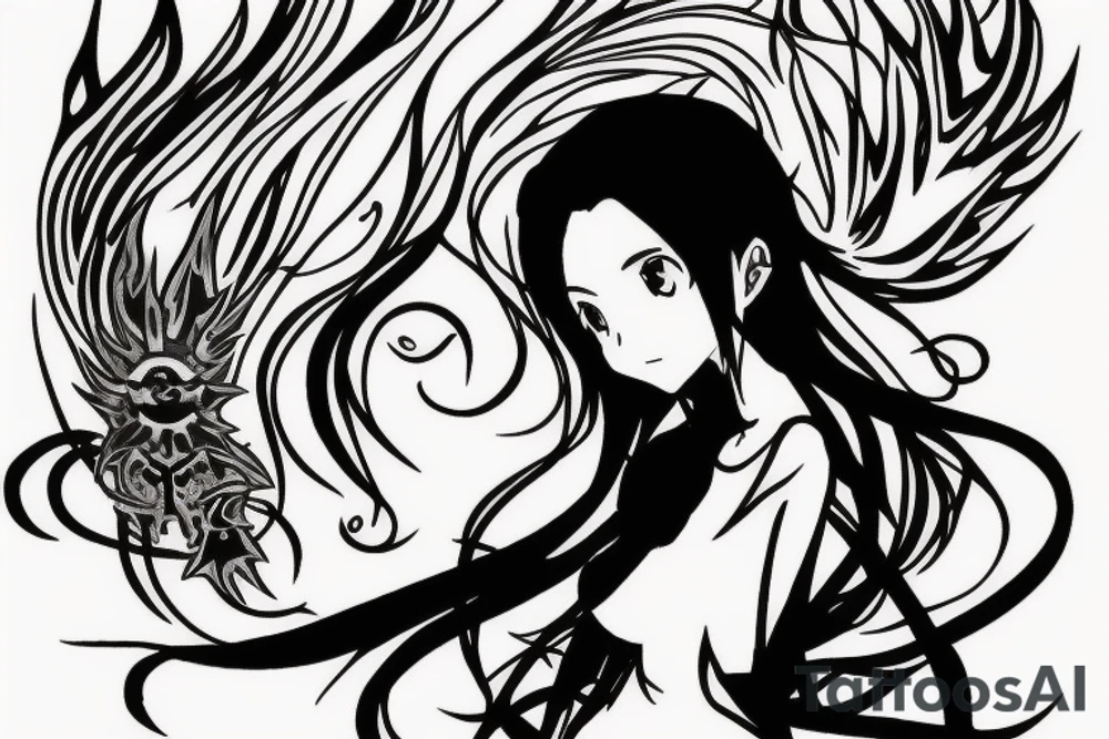 anime character whit fire and water effects tattoo idea