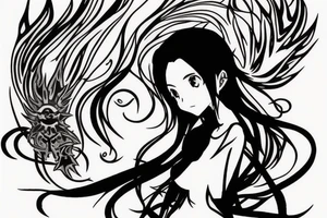anime character whit fire and water effects tattoo idea