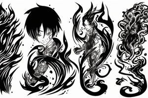 anime character whit fire and water effects tattoo idea