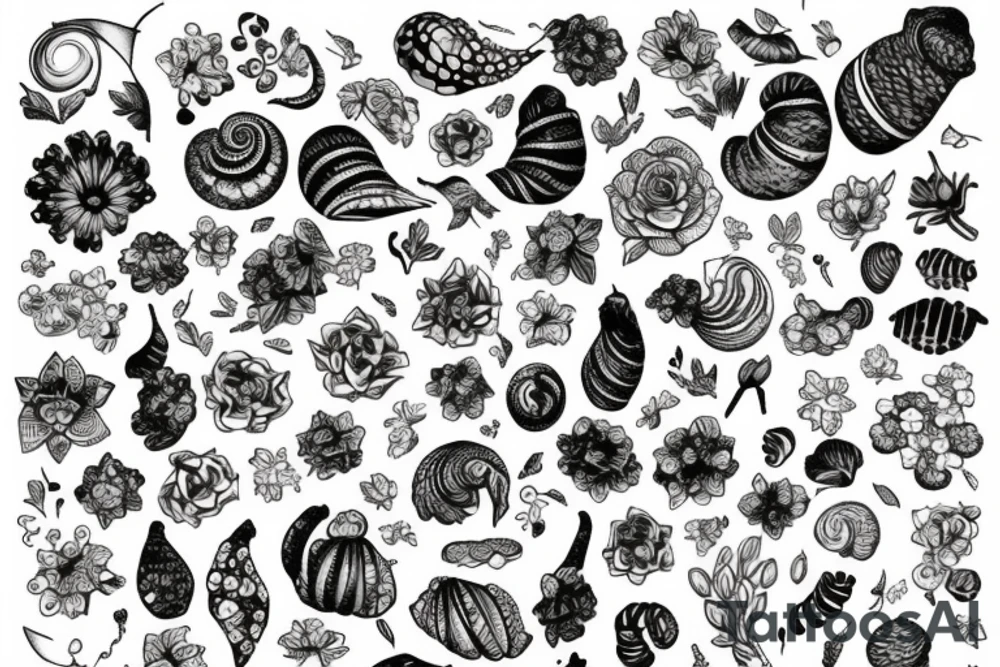 Snail and crystals floral tattoo idea