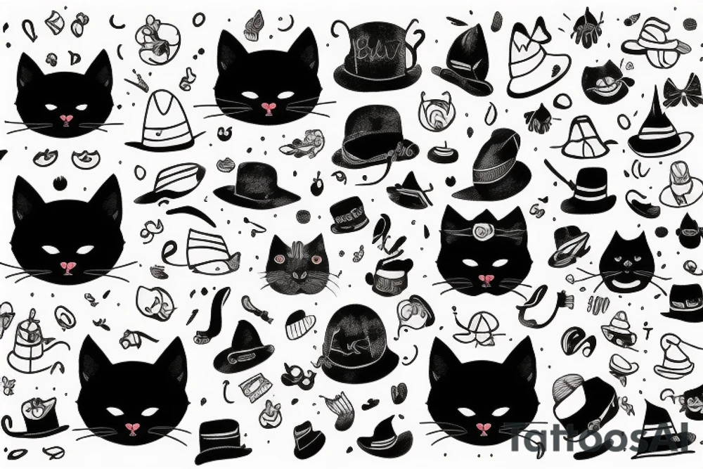 Black cat with a funny hat and sweater tattoo idea