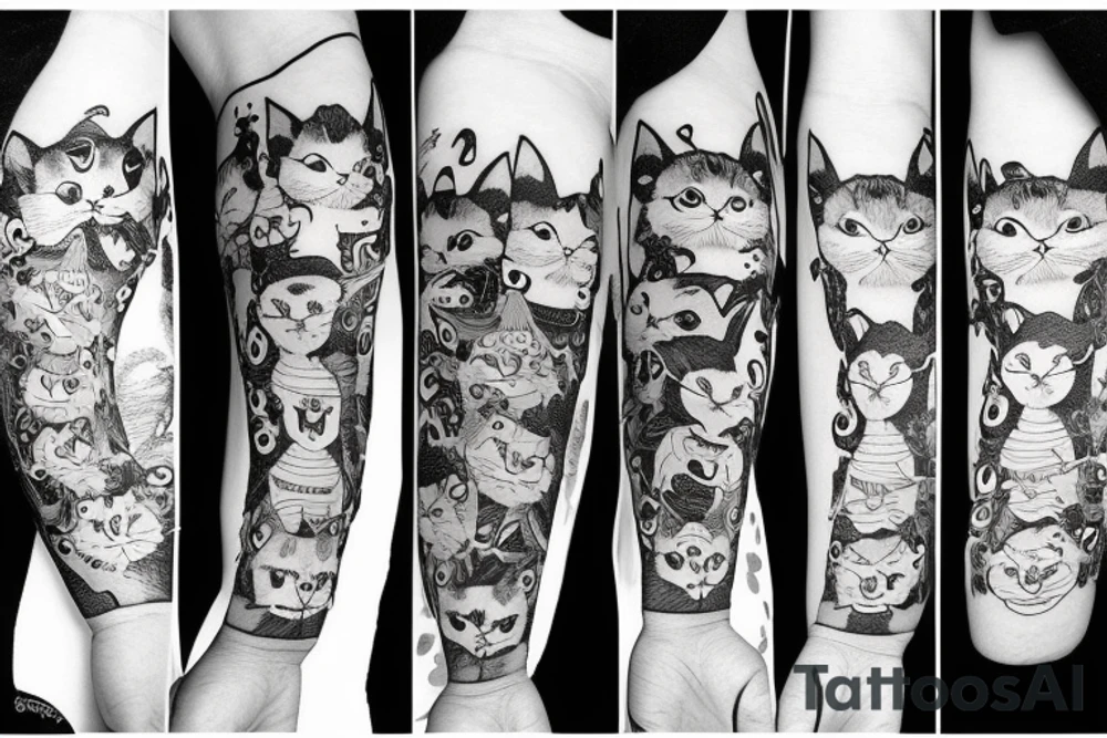 Black cat with a funny hat and sweater tattoo idea