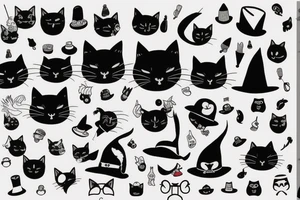 Black cat with a funny hat and sweater tattoo idea