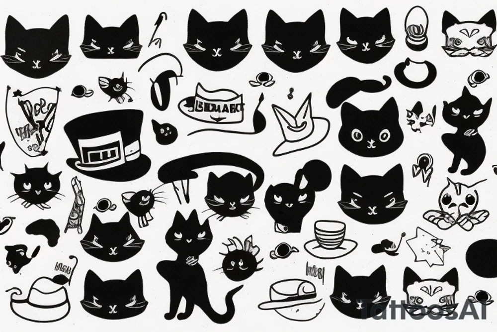 Black cat with a funny hat and sweater tattoo idea