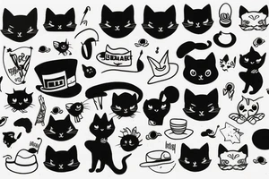 Black cat with a funny hat and sweater tattoo idea