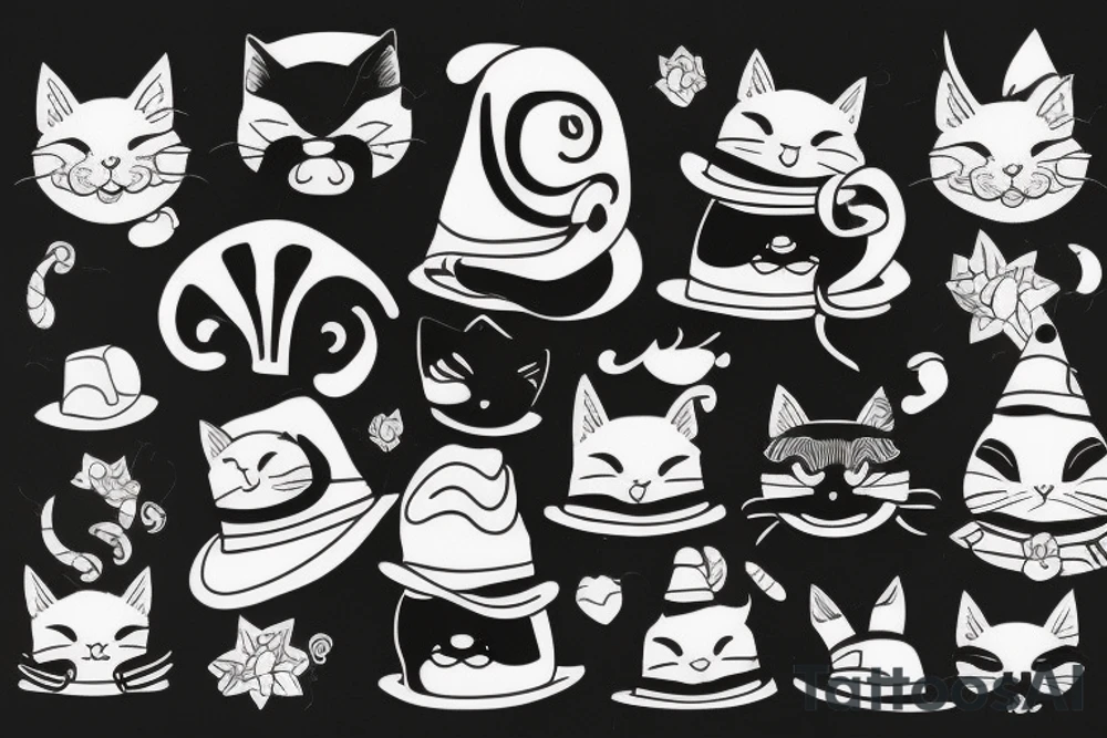 Black cat with a funny hat and sweater tattoo idea