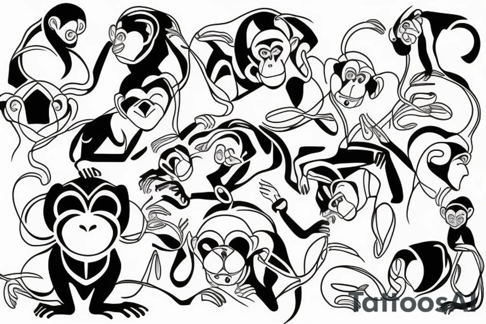 contour monkey tattoo idea