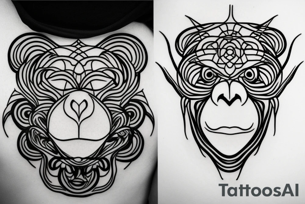 contour monkey tattoo idea