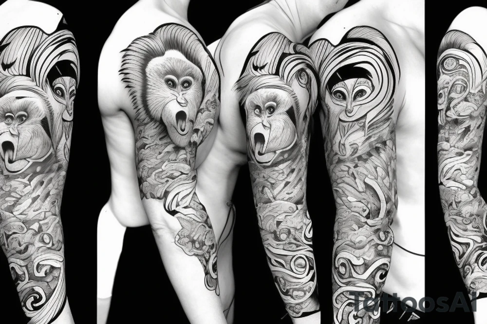 contour monkey tattoo idea