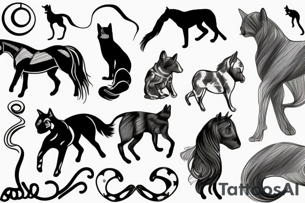 Horse, dog and cat tattoo idea