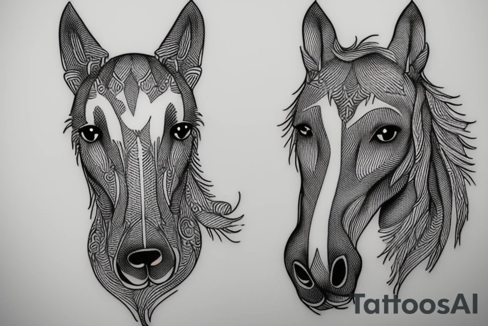 Horse dog cat draw with only one line tattoo idea