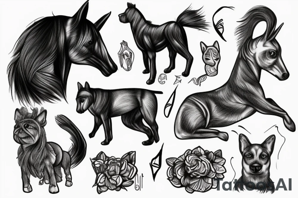 Horse dog cat tattoo idea
