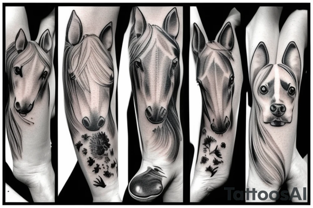 Horse, dog and cat in the same tattoo tattoo idea