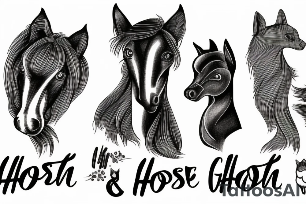 Horse, dog and cat in the same tattoo tattoo idea