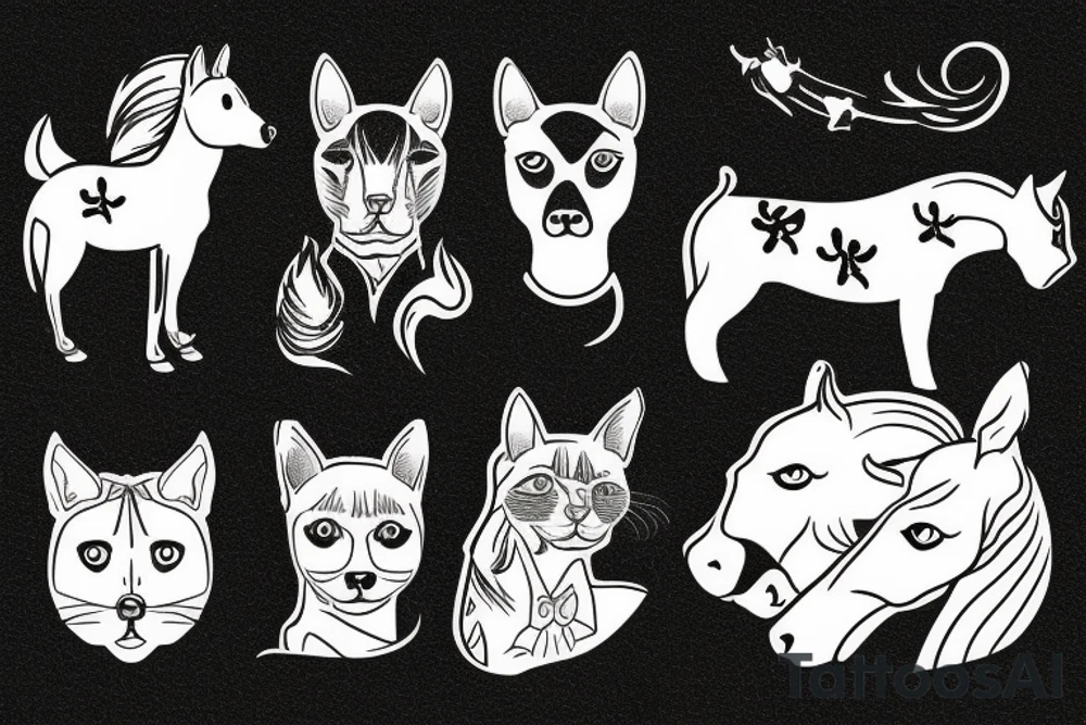 Horse, dog and cat in the same tattoo tattoo idea