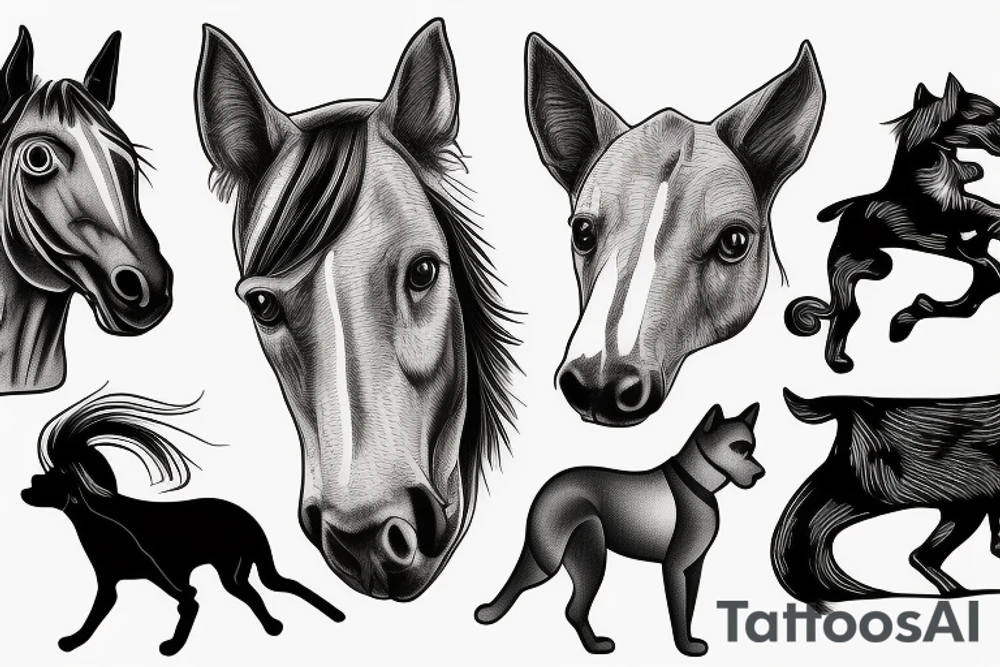 Horse, dog and cat in the same tattoo tattoo idea
