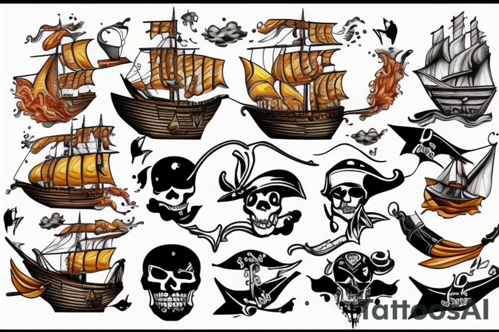 Bateau pirate en feu tattoo idea
