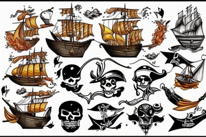 Bateau pirate en feu tattoo idea