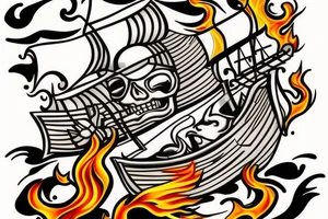 Bateau pirate en feu tattoo idea