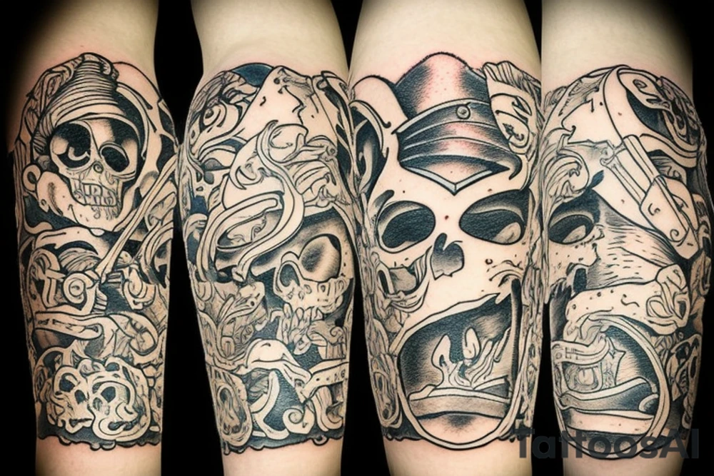 Bateau pirate en feu tattoo idea