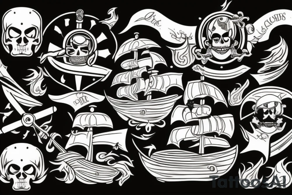 Bateau pirate en feu tattoo idea