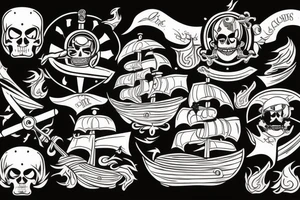 Bateau pirate en feu tattoo idea