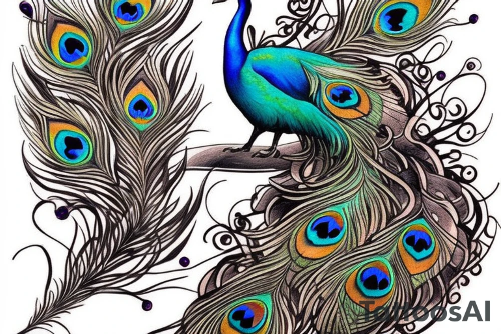peacock and feathers tattoo idea