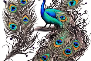 peacock and feathers tattoo idea