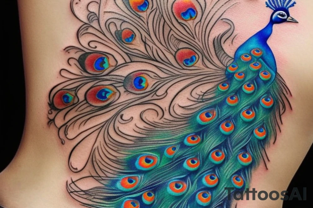 peacock and feathers tattoo idea