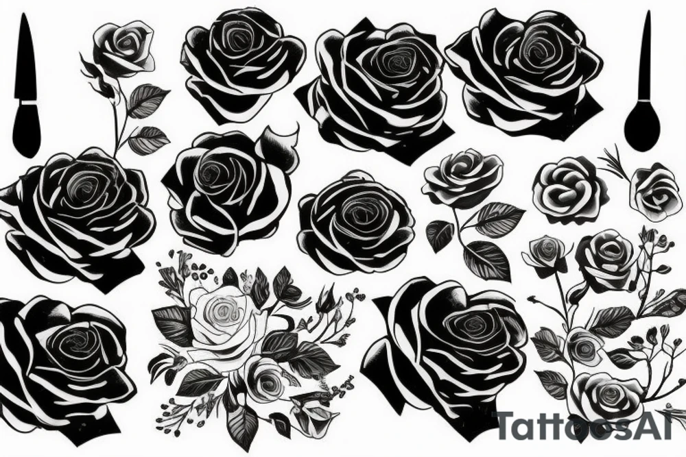 3 roses, une boussole et un couteau tattoo idea