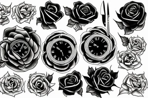 3 roses, a clock and à knife tattoo idea