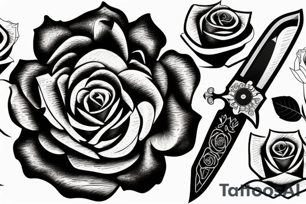 3 roses, a clock and à knife tattoo idea