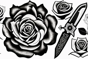 3 roses, a clock and à knife tattoo idea