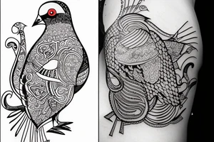 pattachitra style pigeon tattoo idea