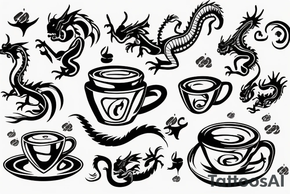 dragon coffee cup tattoo idea
