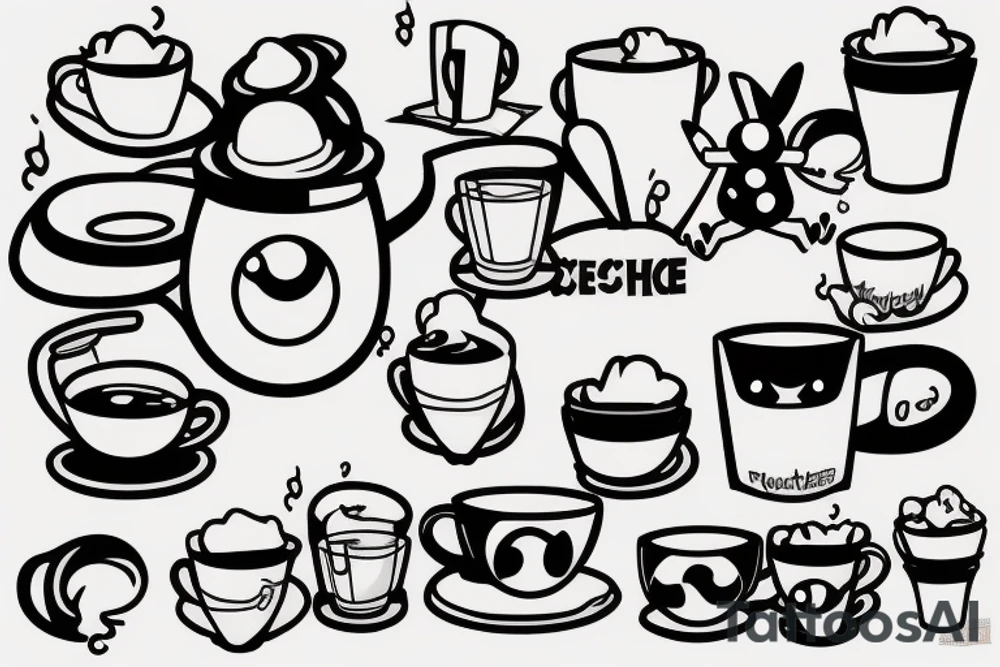 pikachu drinking coffee tattoo idea
