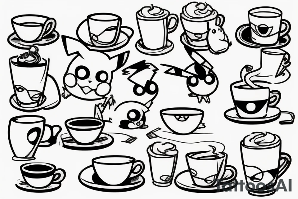pikachu drinking coffee tattoo idea