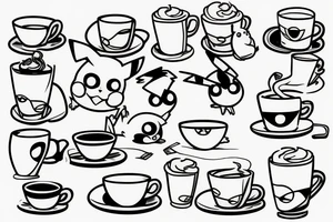 pikachu drinking coffee tattoo idea